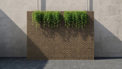 Green and brown wall with hanging plants, designed for use as an editorial header background