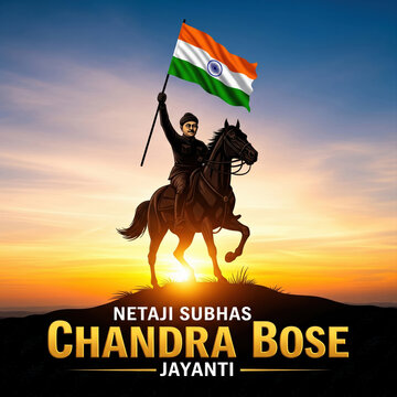 Netaji Subhas Chandra Bose Jayanti Rider on Horseback with Flag image photo