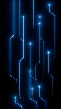 Abstract futuristic blue neon circuit lines on dark background for digital connectivity, advanced technology networks, data flow. Seamless loop. Created using non-AI 3d software
