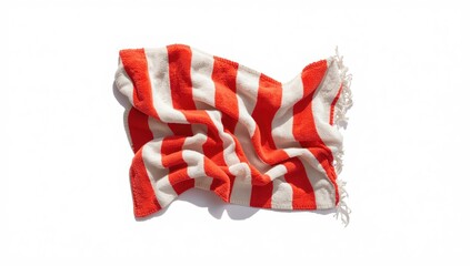 Fototapeta premium White surface with a crumpled striped beach towel, used as a background for text placement or layout, Earth Day