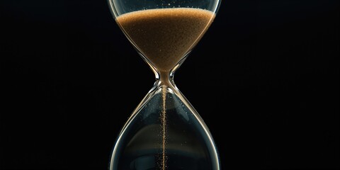 Close-up of a sand timer from beneath, symbolizing the ticking toward New Year, with a black background