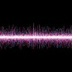 Vibrant digital visualization showing complex sound waves or data streams in a flowing, energetic abstract pattern perfect for backgrounds, futuristic, digital, flow