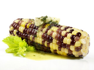 Vegetables - Multi Coloured Sweet Corn Cobs  white Background
