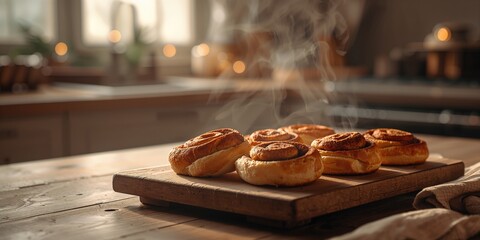 Freshly prepared cinnamon buns awaiting oven, festive baking scene, holiday cooking