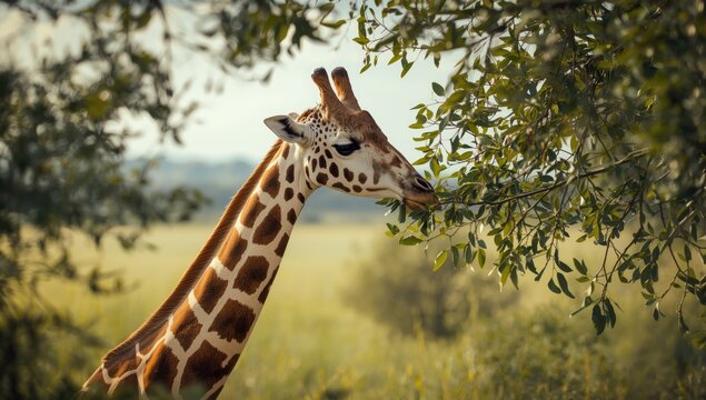 Giraffe head detail in habitat, focusing on conservation awareness - Powered by Adobe