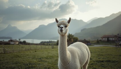Obraz premium Peruvian alpacas, gentle and friendly livestock, animal husbandry