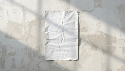 White paper with glued creases serving as a blank poster template on wall, highlighting material for layout testing
