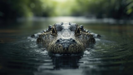 Macro image of a crocodile's head highlighting rough skin for nature conservation, Earth Day