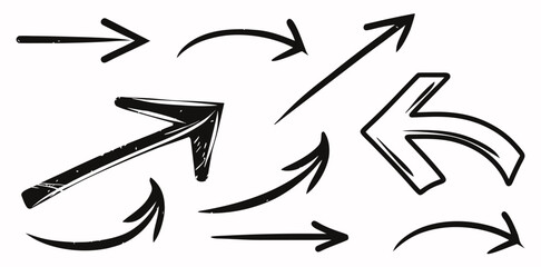 Fototapeta premium Hand-drawn arrow collection with different styles and directions on white background