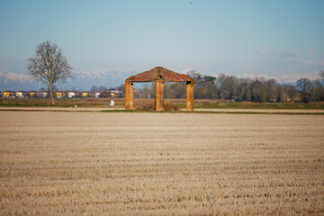 Po Valley landscape panorama winter cold frost
