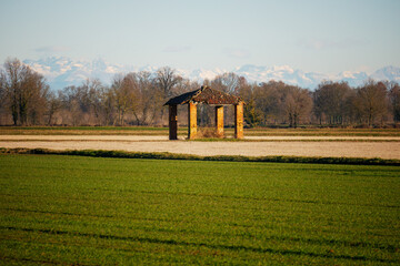 Po Valley landscape panorama winter cold frost