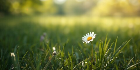 Springtime field with daisies, ideal for editorial header backgrounds
