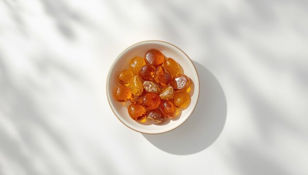 Group of glittering copal cabochons highlighting fossilized resin, Nature preservation