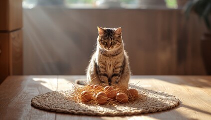 Natural eggs resting on a textured knitted surface, highlighting farm-fresh produce