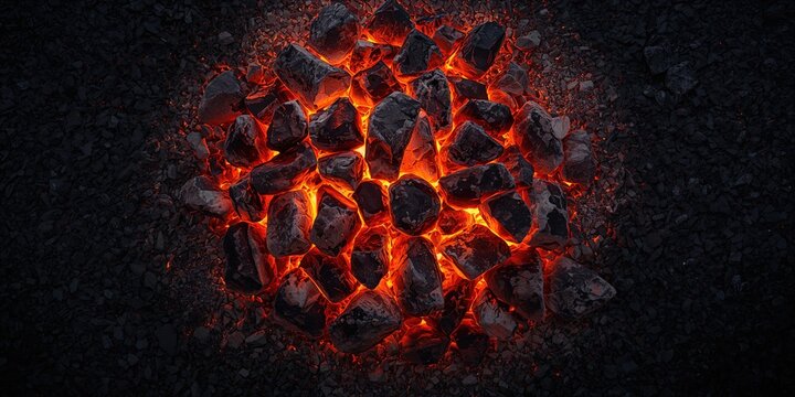 Scene of smoldering embers with glowing and burning coals, ideal for editorial background - Powered by Adobe