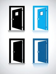 Four door icons are shown in black and blue colors, featuring a simple design and open positions. They are arranged in a grid layout.