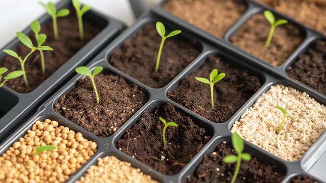 発芽した苗が並ぶトレーが新たな成長の始まりを伝える