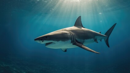 Great white shark gliding near the seabed at Neptune Islands, highlighting apex predator in natural habitat, Marine Awareness Day