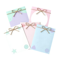 Colorful gift cards with twine bows