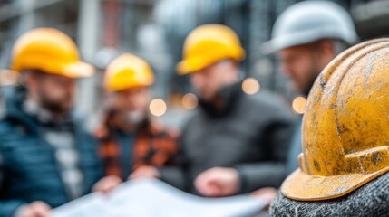 Blueprints and hard hats a construction site symposium of architects and contractors collaborating on a project plan