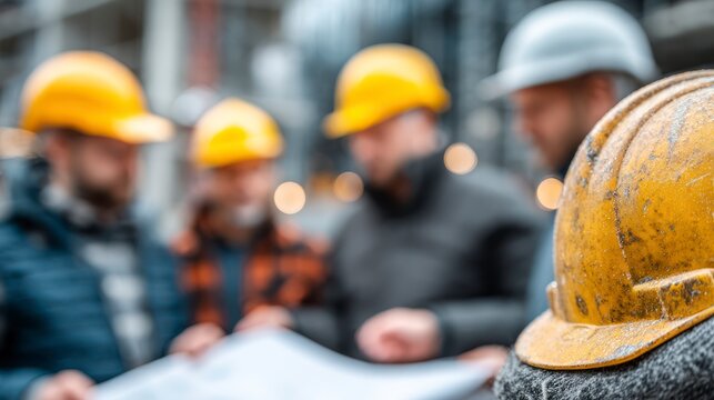 Blueprints and hard hats a construction site symposium of architects and contractors collaborating on a project plan - Powered by Adobe