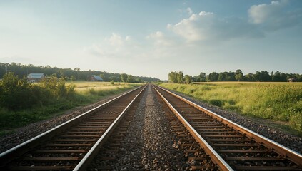 Fototapeta premium Railroads crossing a Wisconsin countryside, emphasizing transportation networks, Earth Day