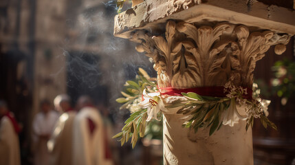 Bkerk&eacute; Patriarchal Celebration Ceremony in Bkerk&eacute; Lebanon with Traditional Decorations and People