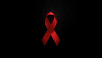 Black background with red ribbon, AIDS awareness icon highlighting ongoing health campaigns and community support