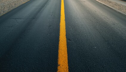 Yellow painted road marking on asphalt serve as a background for layout and text placement