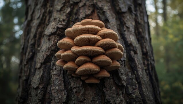 Porodaedalea pini fungi with shelf-like structure on a conifer, highlighting forest biodiversity