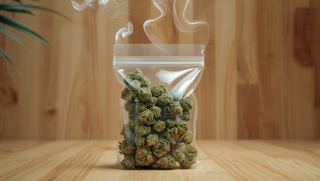 Plastic bag containing cannabis, highlighting concealment and handling of controlled substances