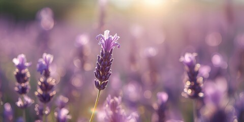 Sunlit lavender flower in a field, highlighting seasonal blooming and aromatic qualities, Earth Day