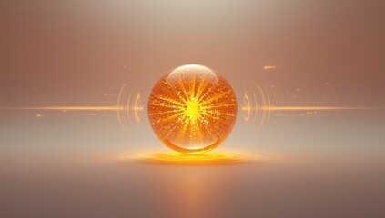 Bright energy ball with orange glow and molecular structure, focusing on scientific innovation and development, World Science Day