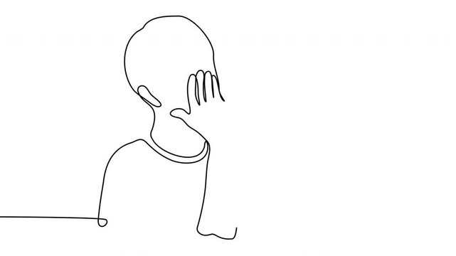 Minimalist one-line drawing animation of person whispering secret into friend's ear, one continuous line on a white