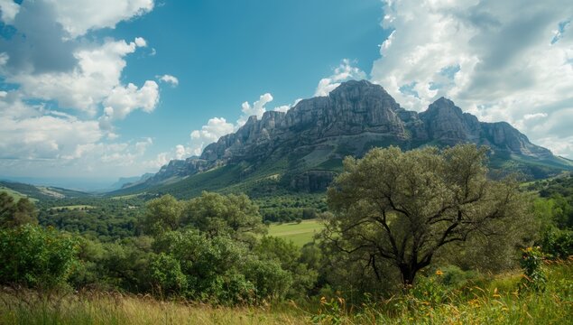 Wide landscape of the Sardinian Supramonte highlighting its rocky formations and seasonal vegetation, Earth Day