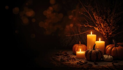 Autumn setting with soft lighting and natural decor producing a tranquil evening vibe, seasonal change