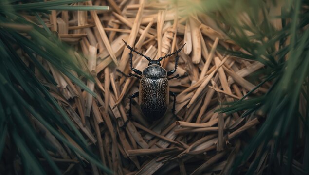 Hylobius abietis beetle specimen isolated for entomology study, focusing on morphological details