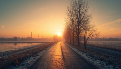 Country lane in Delft bathed in morning light, highlighting urban density and preservation