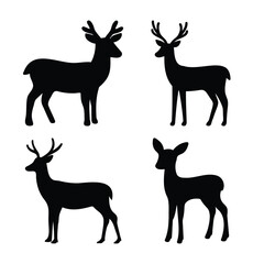 Naklejka premium Elegant black silhouettes of various deer, including antlered stags and a graceful doe
