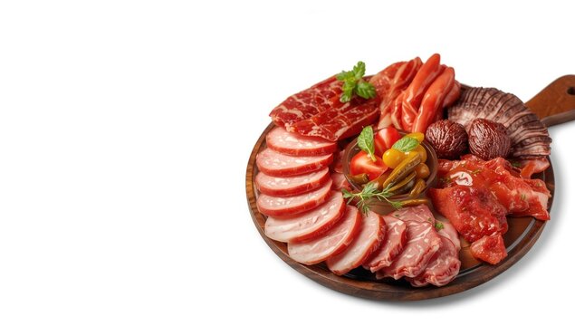 Czech-style meat dish with raw pork and salad served on a wooden platter emphasizing food preparation and freshness