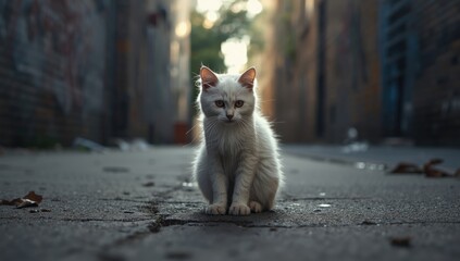 Image of a homeless feline with a sad face, highlighting urban animal welfare concerns, World Animal Day