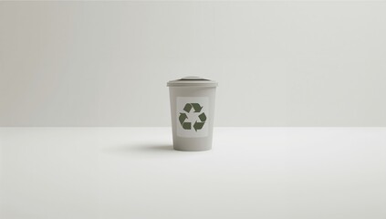 Recycling bin with recycle symbol on white surface, supporting waste management practices