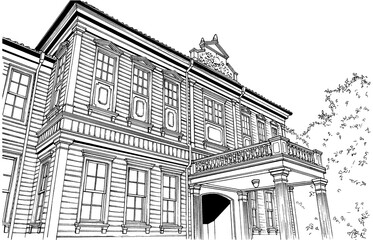 漫画風ペン画イラスト　明治大正_外観