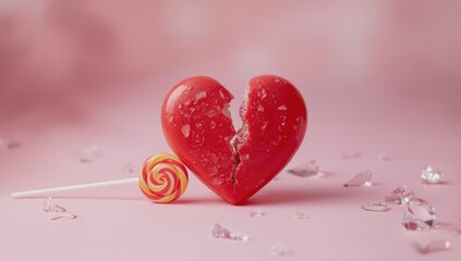 Broken heart-shaped candy bar, emphasizing concerns about saturated fat content in snacks