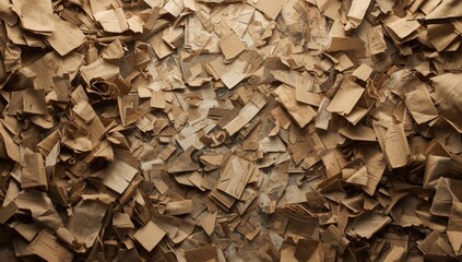 Discarded paper materials in a recycling plant, illustrating waste processing operations, Earth Day
