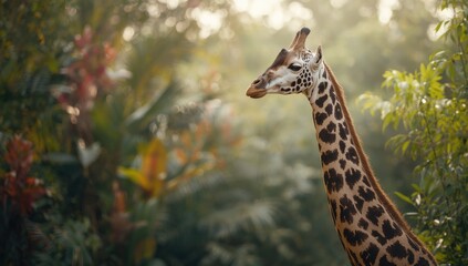 Obraz premium Rothschild giraffe exhibiting brown patches and dark spots on body, white legs, wildlife preservation focus