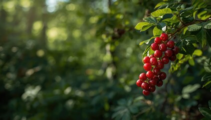 Lingonberry shrubs with green leaves amid fall foliage, seasonal transition observance