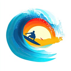 Surfing Sport Logo Tube ride inside curling wave board spray tropical dawn pure stoke isolated on white background