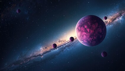 Celestial objects set against a starry universe scene, cosmic scale and space imagery