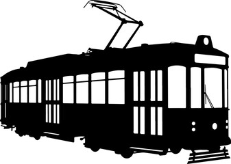 Classic city streetcar silhouette vector illustration